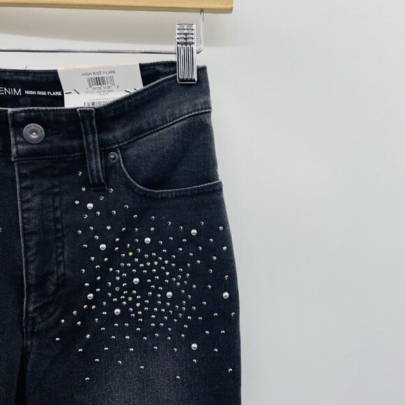 INC International Concepts Womens 2/26 High-Rise Rhinestone-Studded Flare Jeans - Picture 5 of 12